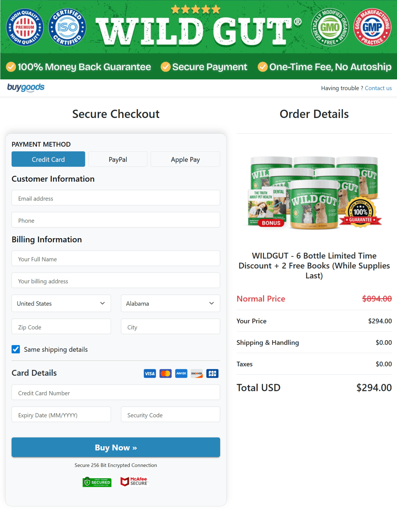 WildGut secure checkout